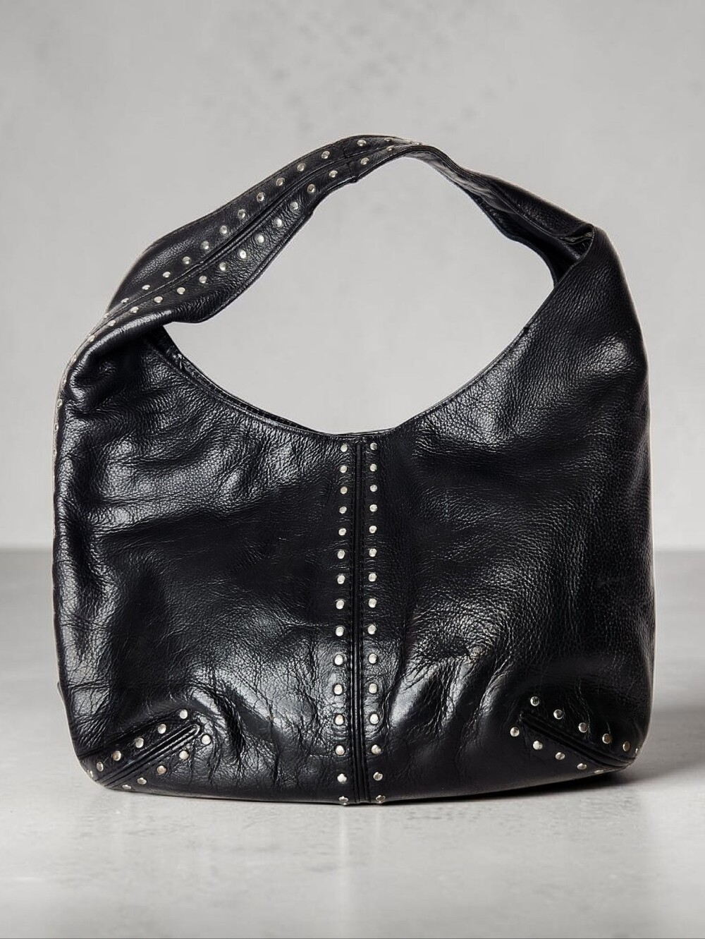 Michael Kors Astor Boho Black Leather Silver Studded Hobo Shoulder Bag Purse